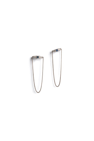 Long bar chain stud earring made from Sterling Silver with Ruby or Sapphire by lacuna jewelry