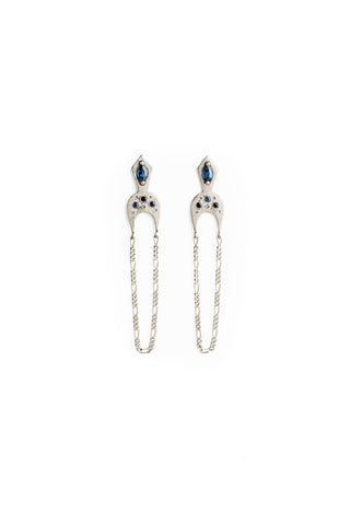silver ethnic sapphire earrings for bride by lacuna jewelry