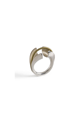 unique contemporary modern silver and brass ring by lacuna jewelry