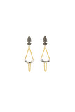 unique silver and gold mix metal dangle stud earrings with black diamond by lacuna jewelry