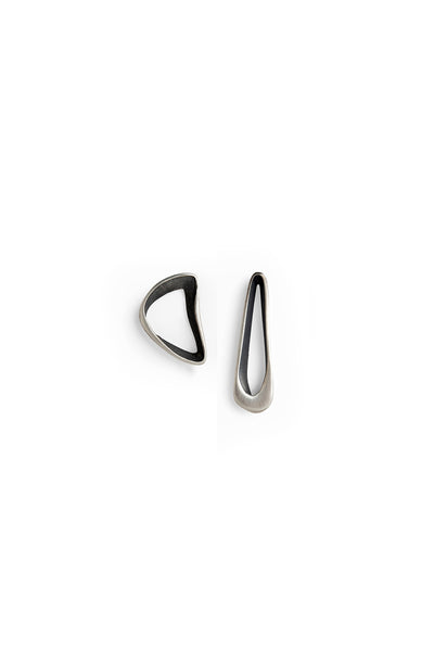 Unique sterling silver stud earrings, drop earrings, asymmetric earrings, timeless handmade by yafit ben meshulam, lacuna jewelry