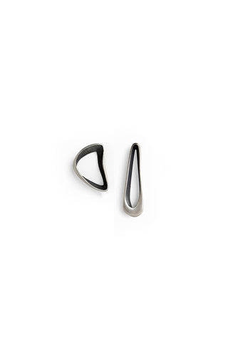 Unique sterling silver stud earrings, drop earrings, asymmetric earrings, timeless handmade by yafit ben meshulam, lacuna jewelry