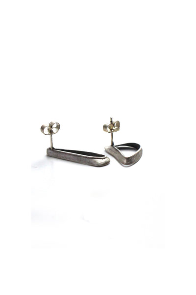 Unique sterling silver stud earrings, drop earrings, asymmetric earrings, timeless handmade by yafit ben meshulam, lacuna jewelry