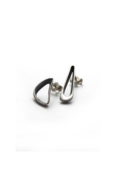 Unique sterling silver stud earrings, drop earrings, asymmetric earrings, timeless handmade by yafit ben meshulam, lacuna jewelry