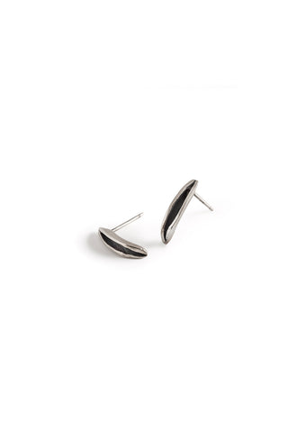 tiny  silver pea pod stud earrings by lacuna jewelry