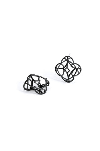 black oxidized silver floral stud bride earrings