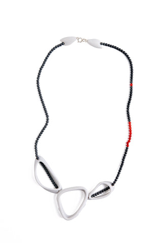 contemporary necklace, handmade and 3d printed ceramic by lacuna jewelry