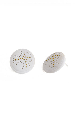 contemporary white stud earrings, bride studs, round studs, white jewelry by lacuna jewelry