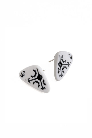 small triangle stud earrings, embroidery texture  by lacuna jewelry