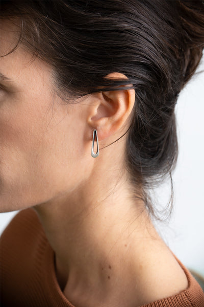 Unique sterling silver stud earrings, drop earrings, asymmetric earrings, timeless handmade by yafit ben meshulam, lacuna jewelry