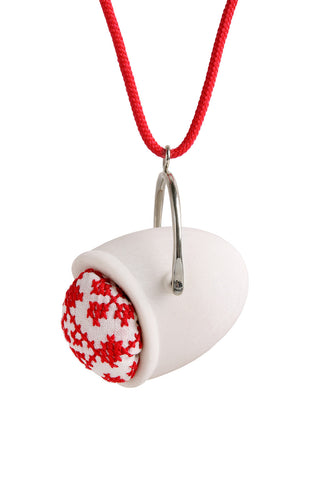 contemporary embroidery pendant necklace, art to wear, egg pendant necklace, contemporary jewelry, lacuna jewelry, yafit ben meshulam, made in israel