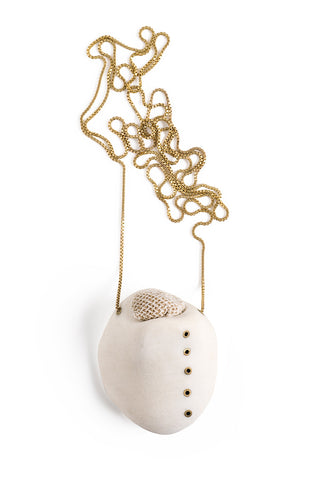 contemporary necklace, handmade and 3d printed ceramic by lacuna jewelry