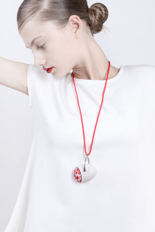 contemporary embroidery pendant necklace, art to wear, egg pendant necklace, contemporary jewelry, lacuna jewelry, yafit ben meshulam, made in israel