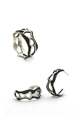 design silver ring and earrings by lacuna jewelry
