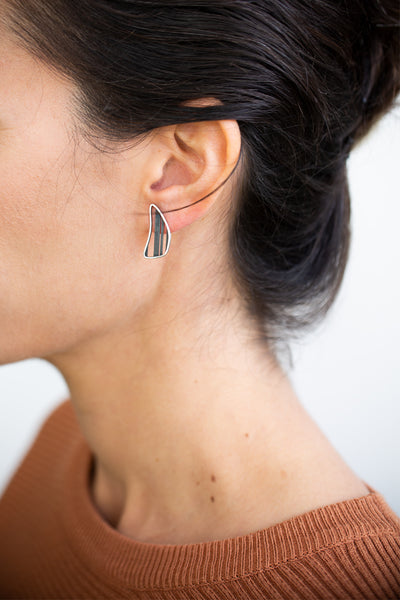asymmetrical contemporary elegant silver earrings by lacuna jewelry
