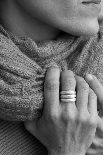 stocking rings, silver texture rings, matt bend rings by yafit ben meshulam, lacuna jewelry