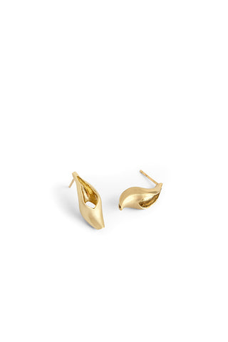 dainty organic natural 14k yellow gold tiny stud earrings by lacuna jewelry