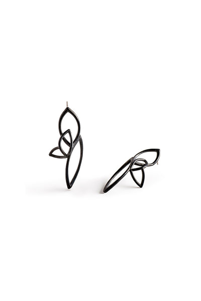 unique black oxidized silver organic leaf earrings by lacuna jewelry