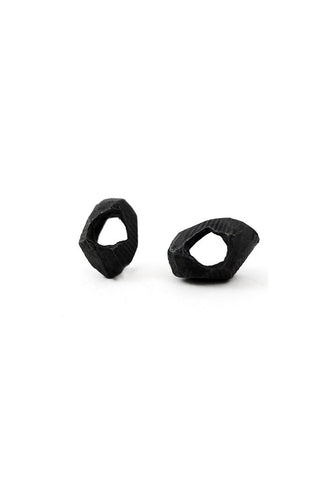 black oxidized silver stud earrings, unique earrings, handmade by lacuna jewelry