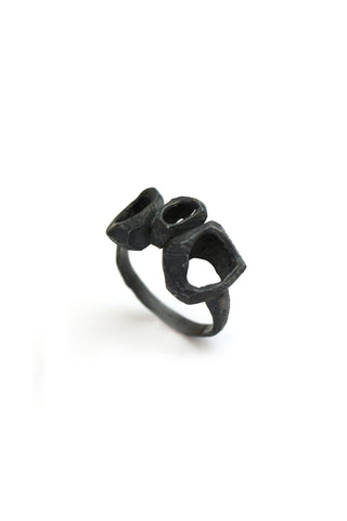 black unique organic chunky statement ring made from 925 sterling silver by lacuna jewelry