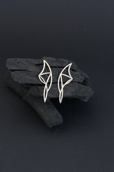 geometric abstract wire silver dangle earrings by lacuna jewelry