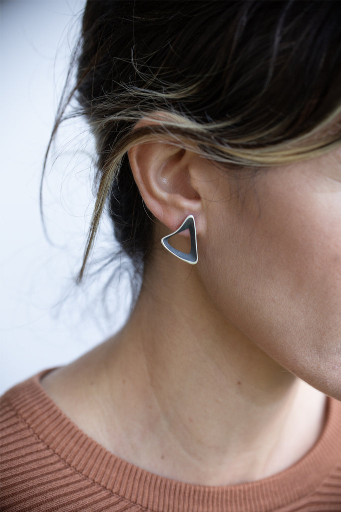 Silver earrings, black oxidized earrings, hole big earrings. big stud earrings by lacuna jewelry