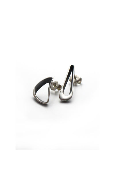 Unique sterling silver stud earrings, drop earrings, asymmetric earrings, timeless handmade by yafit ben meshulam, lacuna jewelry 
