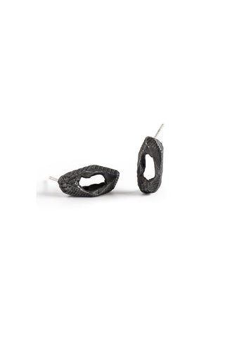 unique organic black oxidized silver stud earrings by lacuna jewelry