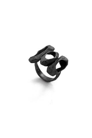 chunky statement oxidized black sterling silver ring by lacuna jewelry