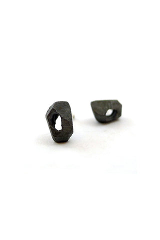 tiny organic black oxidized silver stud earrings