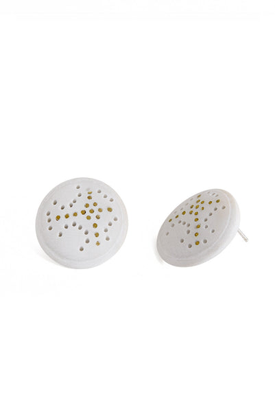 contemporary white stud earrings, bride studs, round studs, white jewelry by lacuna jewelry