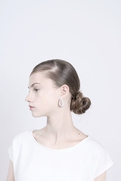 drop white earrings, bride earrings, ceramic earrings, contemporary earrings by lacuna jewelry
