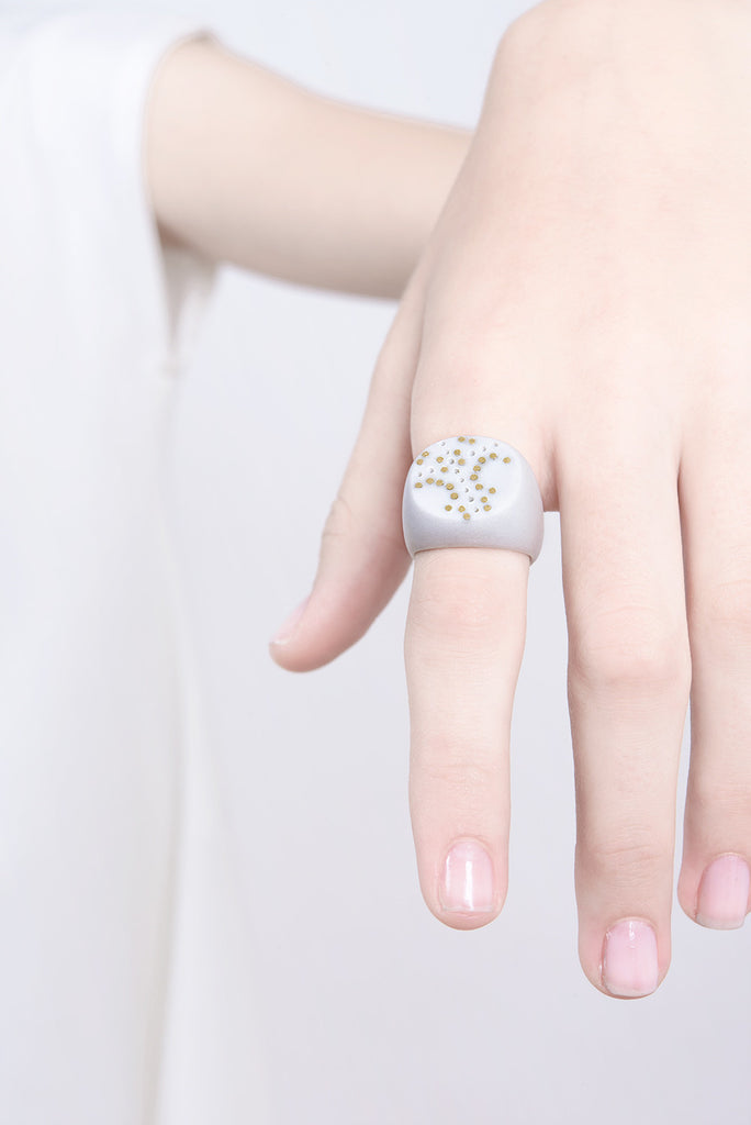 contemporary white ring, bride ring, novelty ring, statement ring by lacuna jewelry, yafit ben meshulam