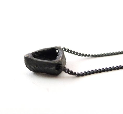 black oxidized Silver triangle pendant necklace for men and women by lacuna jewelry