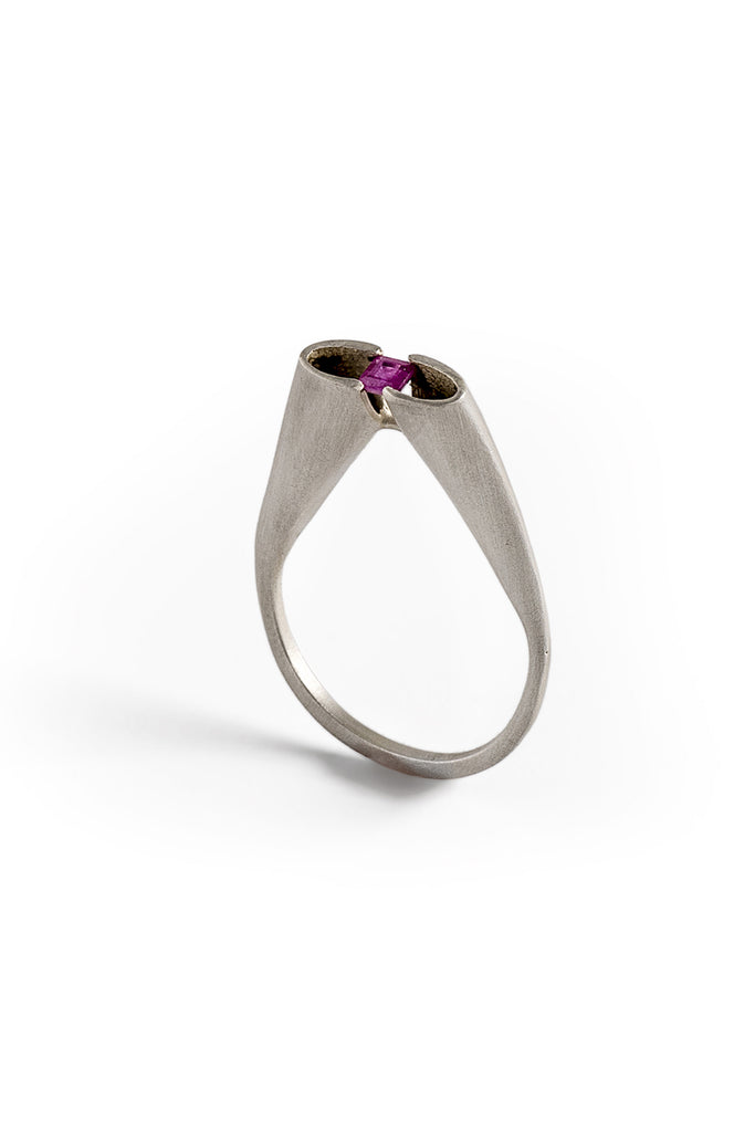 contemporary dainty Ruby silver ring by lacuna jewelry