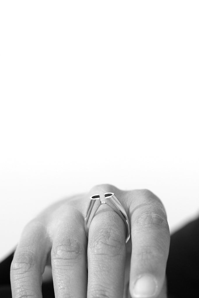 contemporary unique dainty silver ring by lacuna jewelry