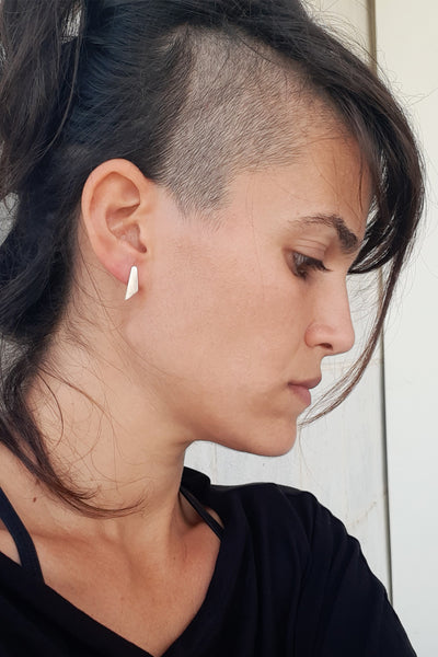 Minimalist simple dainty Silver stud earrings by lacuna jewelry