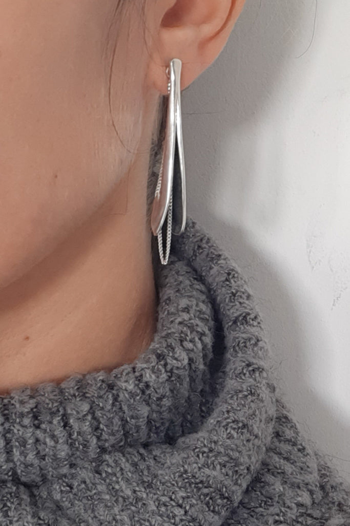 Unique handmade silver drop dangle stud earrings by lacuna jewelry
