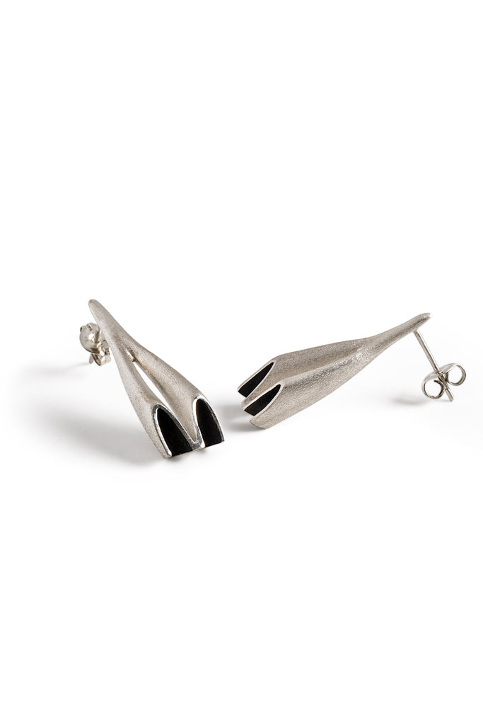 Modern long Silver stud earrings by lacuna jewelry