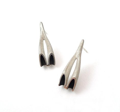 Modern long Silver stud earrings by lacuna jewelry