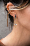 unique silver and gold mix metal dangle stud earrings with black diamond by lacuna jewelry